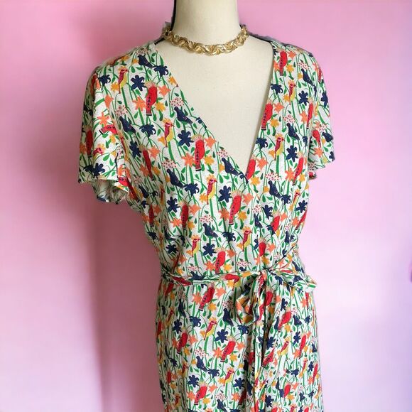 Alice + Olivia Adrianna Bird Party Cream Multicolor Dress 12 NEW - Picture 5 of 10